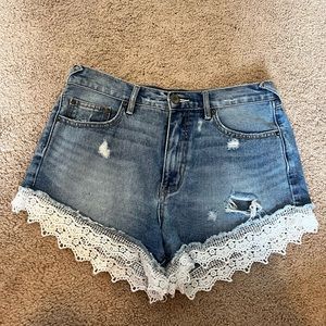 Free People lace trim denim shorts